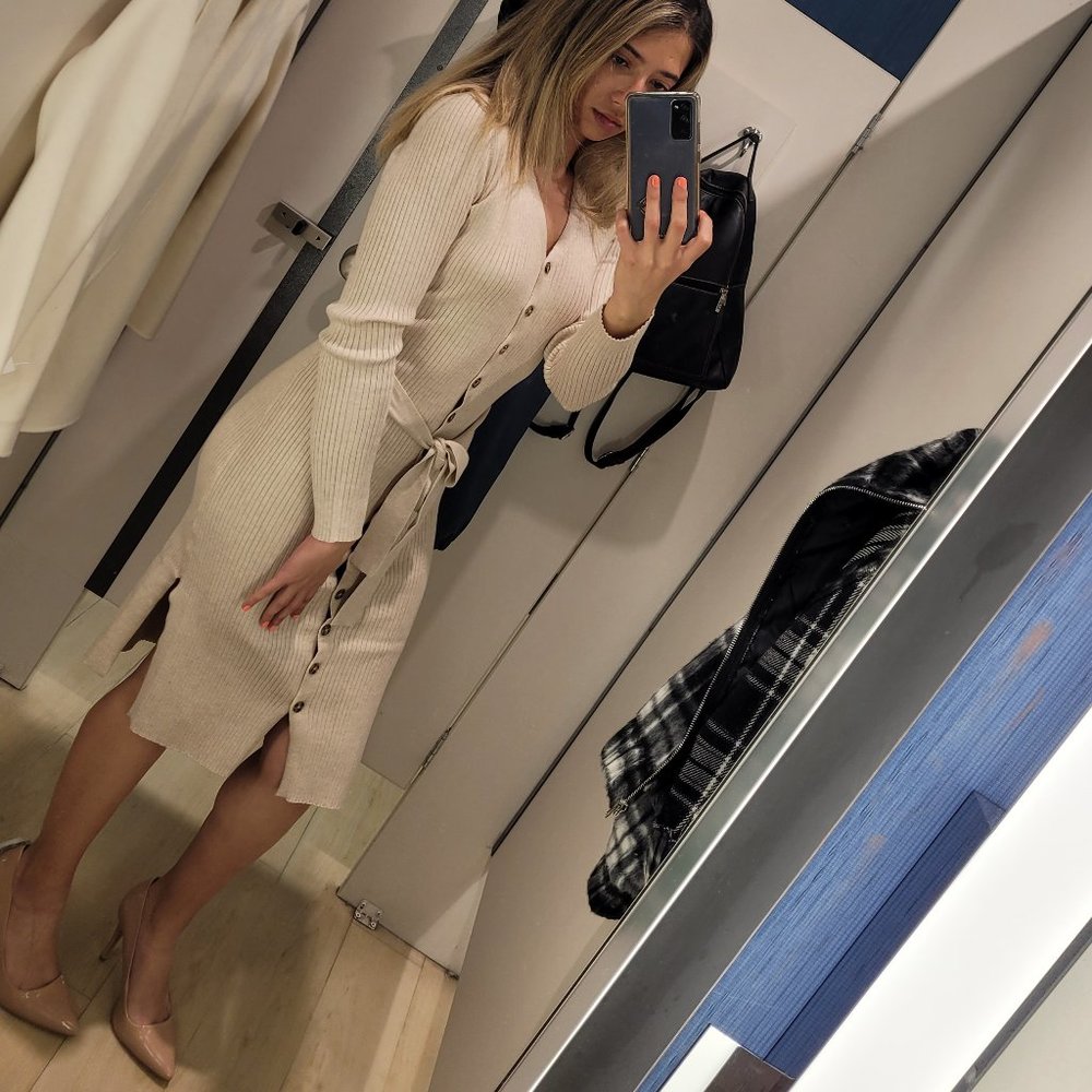 Pinkrose BUTTON UP DRESS IN OATMEAL BNWT